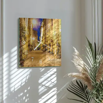 Moderne wandklok glas vierkant Straat 's nachts