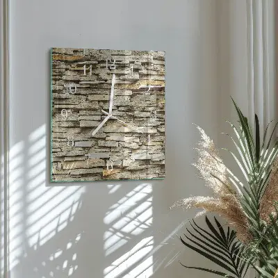 Vierkante glazen wandklok Stenen