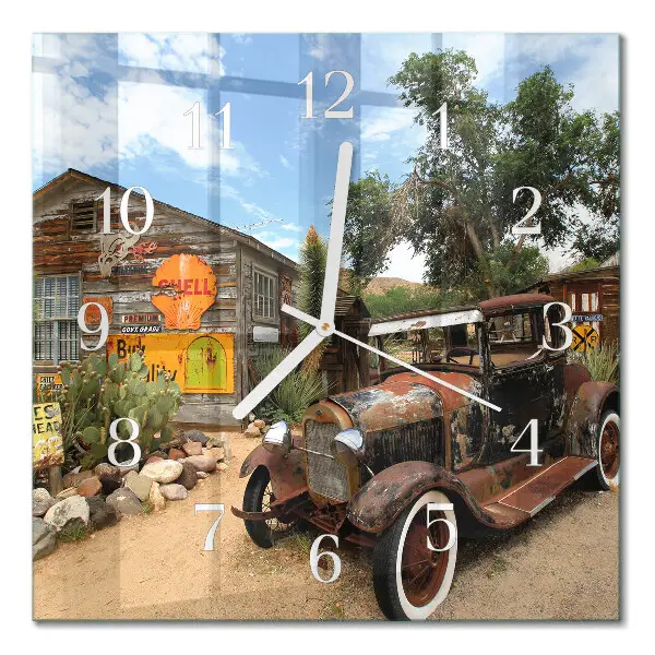 Moderne wandklok glas vierkant Oude auto