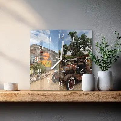 Moderne wandklok glas vierkant Oude auto