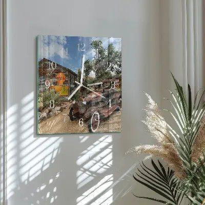 Moderne wandklok glas vierkant Oude auto