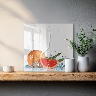 Vierkante glazen wandklok Pompelmoes