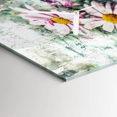 Vierkante glazen wandklok Bloemen