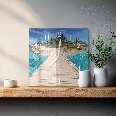 Vierkante glas klok Brug op het eiland