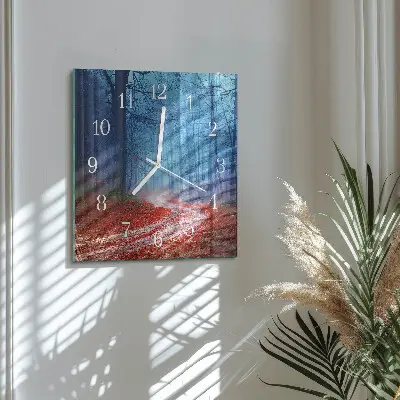 Vierkante glazen wandklok Bospad