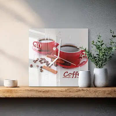 Vierkante glas klok Een kopje koffie