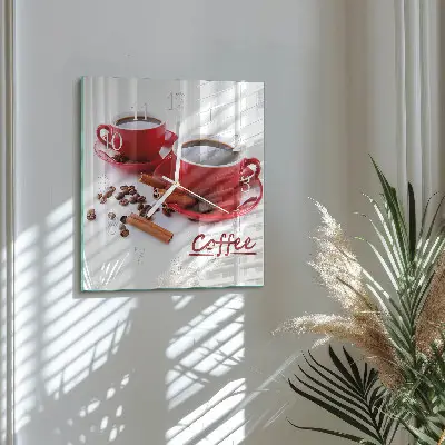 Vierkante glas klok Een kopje koffie