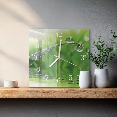 Vierkante glazen wandklok Dauwdruppels