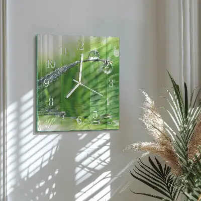 Vierkante glazen wandklok Dauwdruppels