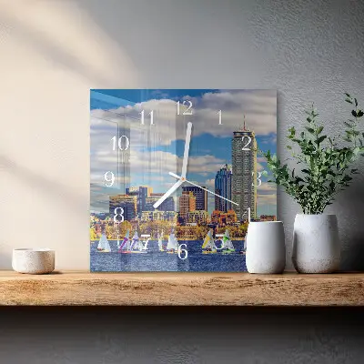 Vierkante glazen wandklok Zeilboten