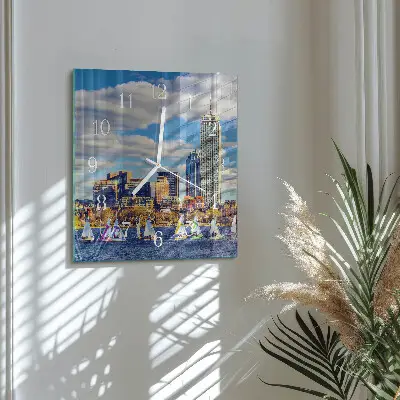 Vierkante glazen wandklok Zeilboten