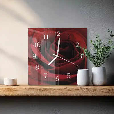 Vierkante glazen wandklok Roos