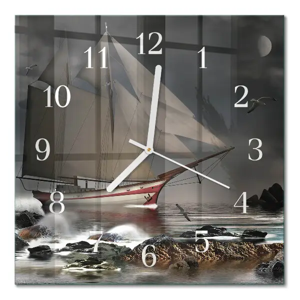 Moderne wandklok glas vierkant Zeilboot