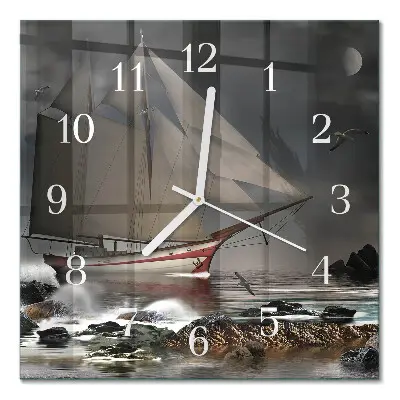Moderne wandklok glas vierkant Zeilboot