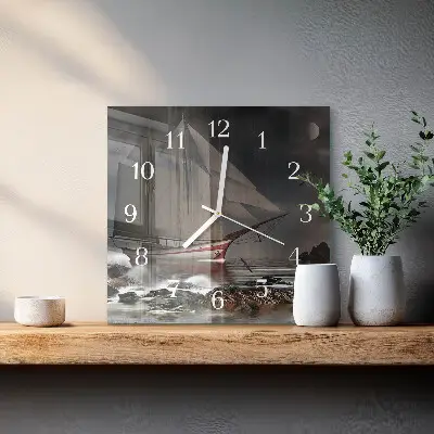 Moderne wandklok glas vierkant Zeilboot