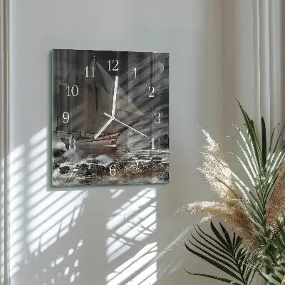 Moderne wandklok glas vierkant Zeilboot