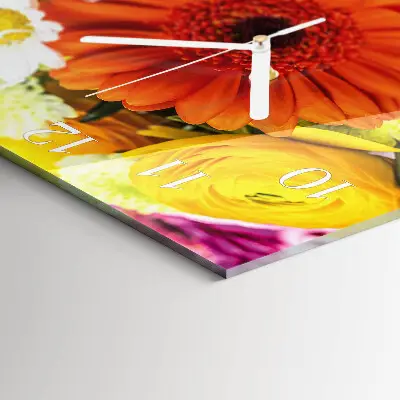 Vierkante glazen wandklok Bloemen