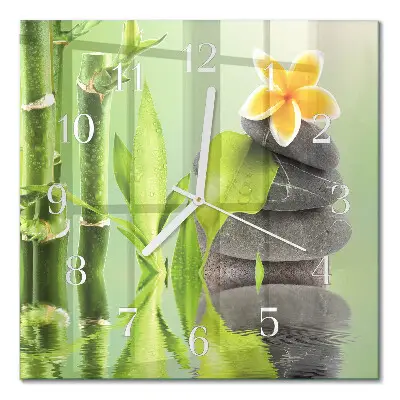 Moderne wandklok glas vierkant Bamboe stenen