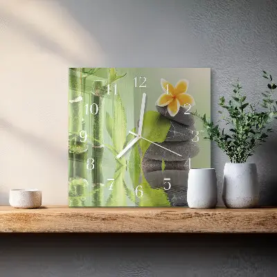 Moderne wandklok glas vierkant Bamboe stenen