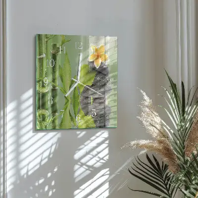 Moderne wandklok glas vierkant Bamboe stenen