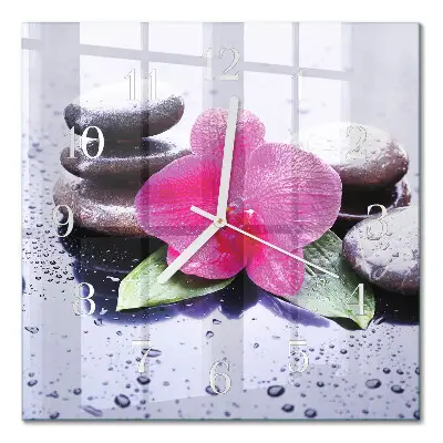 Vierkante glazen wandklok Orchidee
