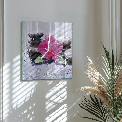 Vierkante glazen wandklok Orchidee
