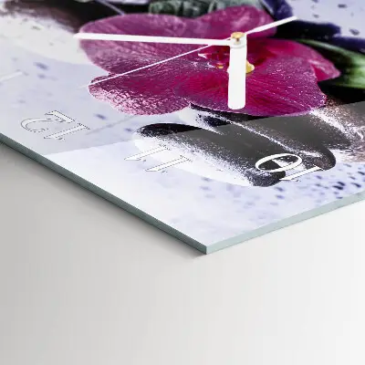 Vierkante glazen wandklok Orchidee