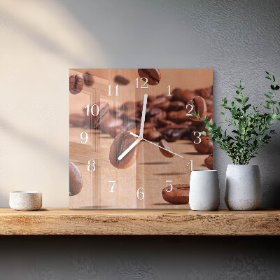 Vierkante glazen wandklok Koffiebonen