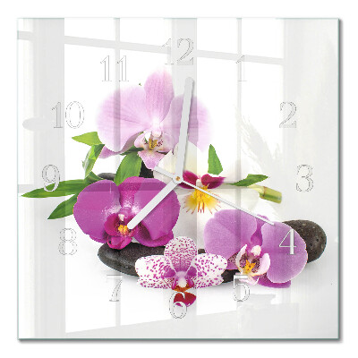 Vierkante glazen klok Orchidee