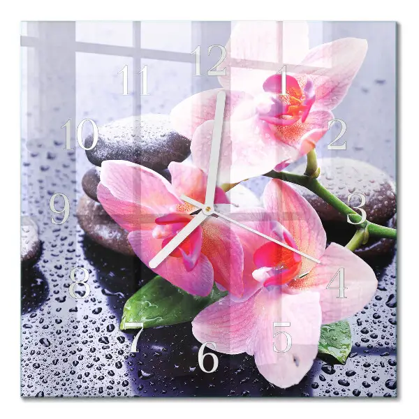 Vierkante glazen klok Orchidee