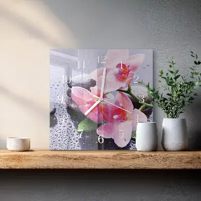 Vierkante glazen klok Orchidee