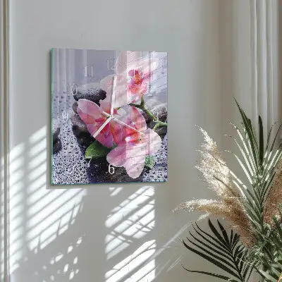 Vierkante glazen klok Orchidee