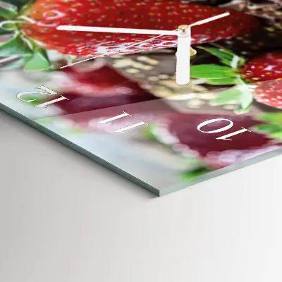 Vierkante glazen wandklok Aardbeien