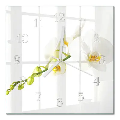 Vierkante glazen wandklok Orchidee