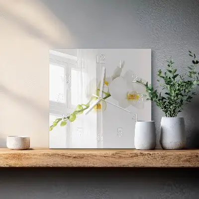 Vierkante glazen wandklok Orchidee