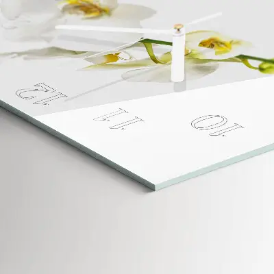 Vierkante glazen wandklok Orchidee