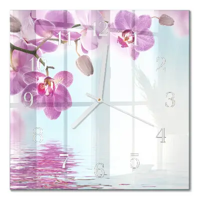 Moderne wandklok glas vierkant Orchidee