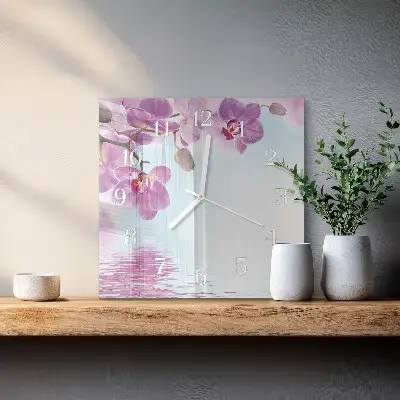 Moderne wandklok glas vierkant Orchidee