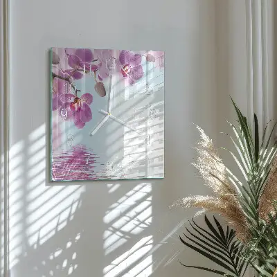 Moderne wandklok glas vierkant Orchidee