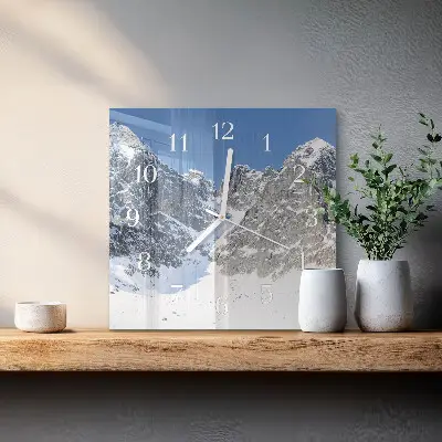Vierkante glas klok Bergen in de winter