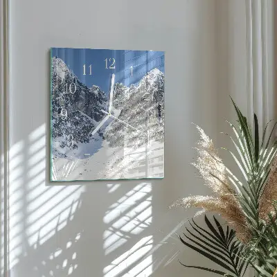 Vierkante glas klok Bergen in de winter