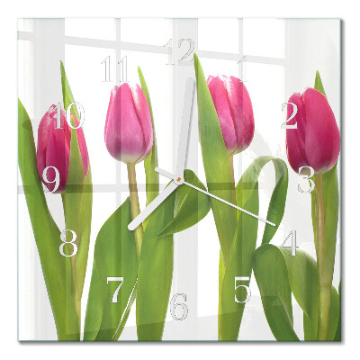 Vierkante glazen wandklok Tulpen