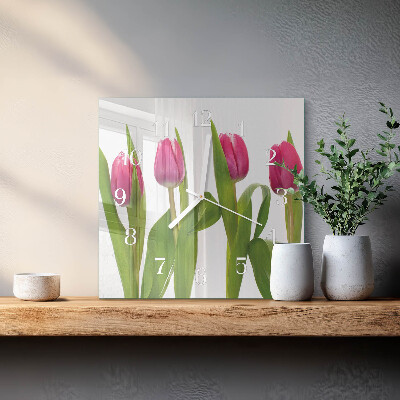 Vierkante glazen wandklok Tulpen