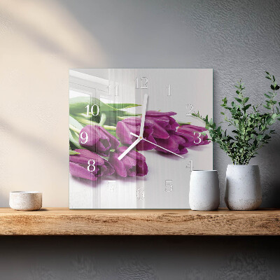 Vierkante glazen klok Tulpen