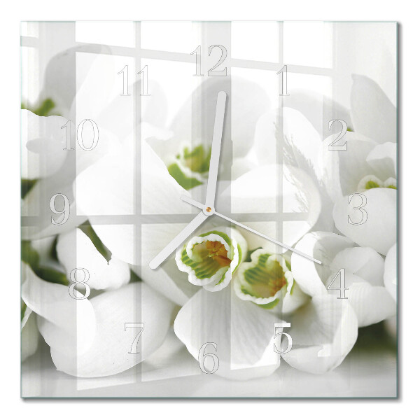 Vierkante glazen wandklok Bloemen