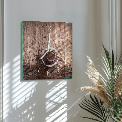 Moderne wandklok glas vierkant Koffiebonen