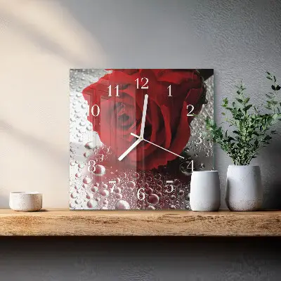 Vierkante glas klok Roos