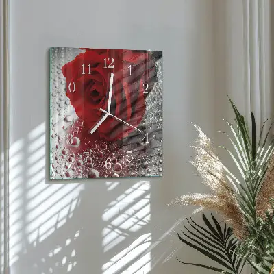 Vierkante glas klok Roos