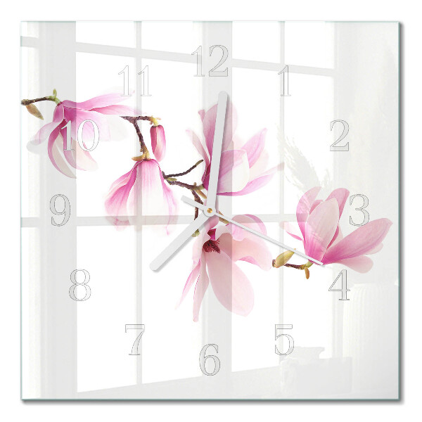 Vierkante glazen wandklok Magnolia