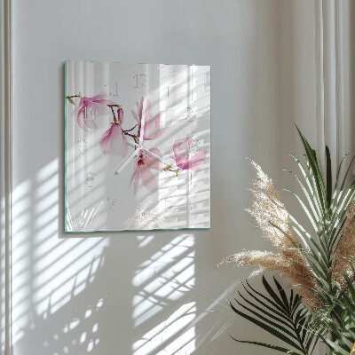Vierkante glazen wandklok Magnolia